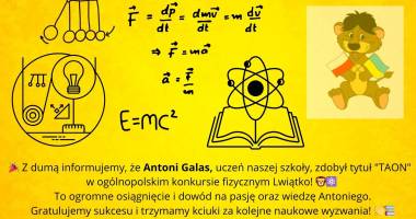 Sukces Antoniego Galasa w konkursie ogólnopolskim z fizyki.